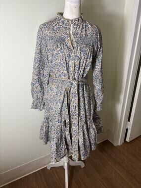 NWT Baybala Green and Blue Mini Floral Long Sleeve Belted Dress sz L